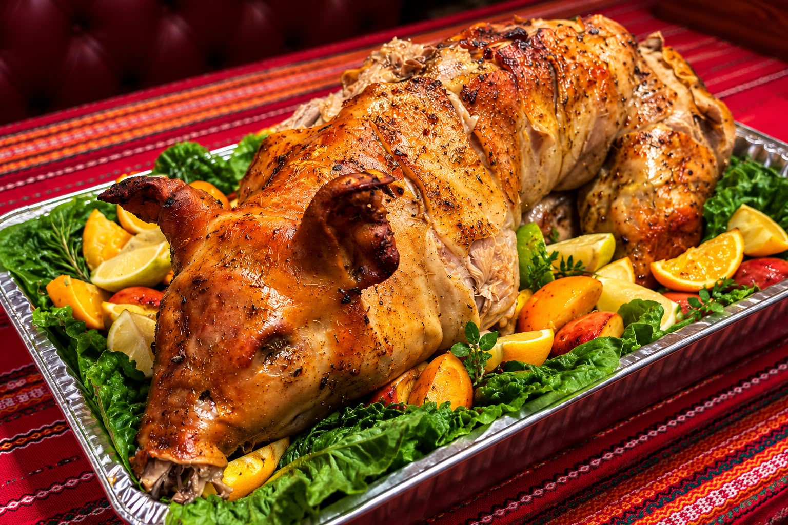 Whole roast pig prepared by Sunny Beach Restaurant